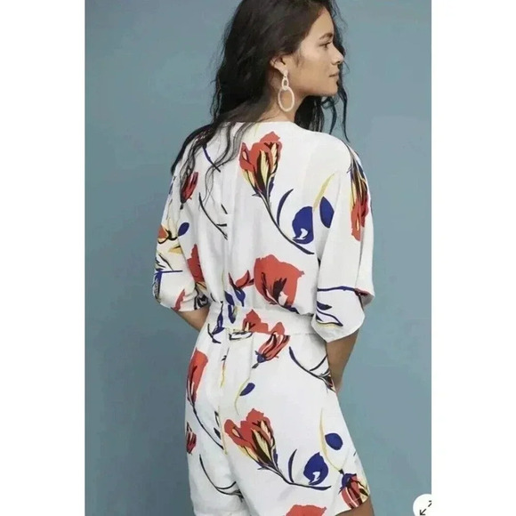 Corey Lynn Calte Anthropologie Romper Jumpsuit r Kimono Floral Petite Medium - Picture 3 of 12